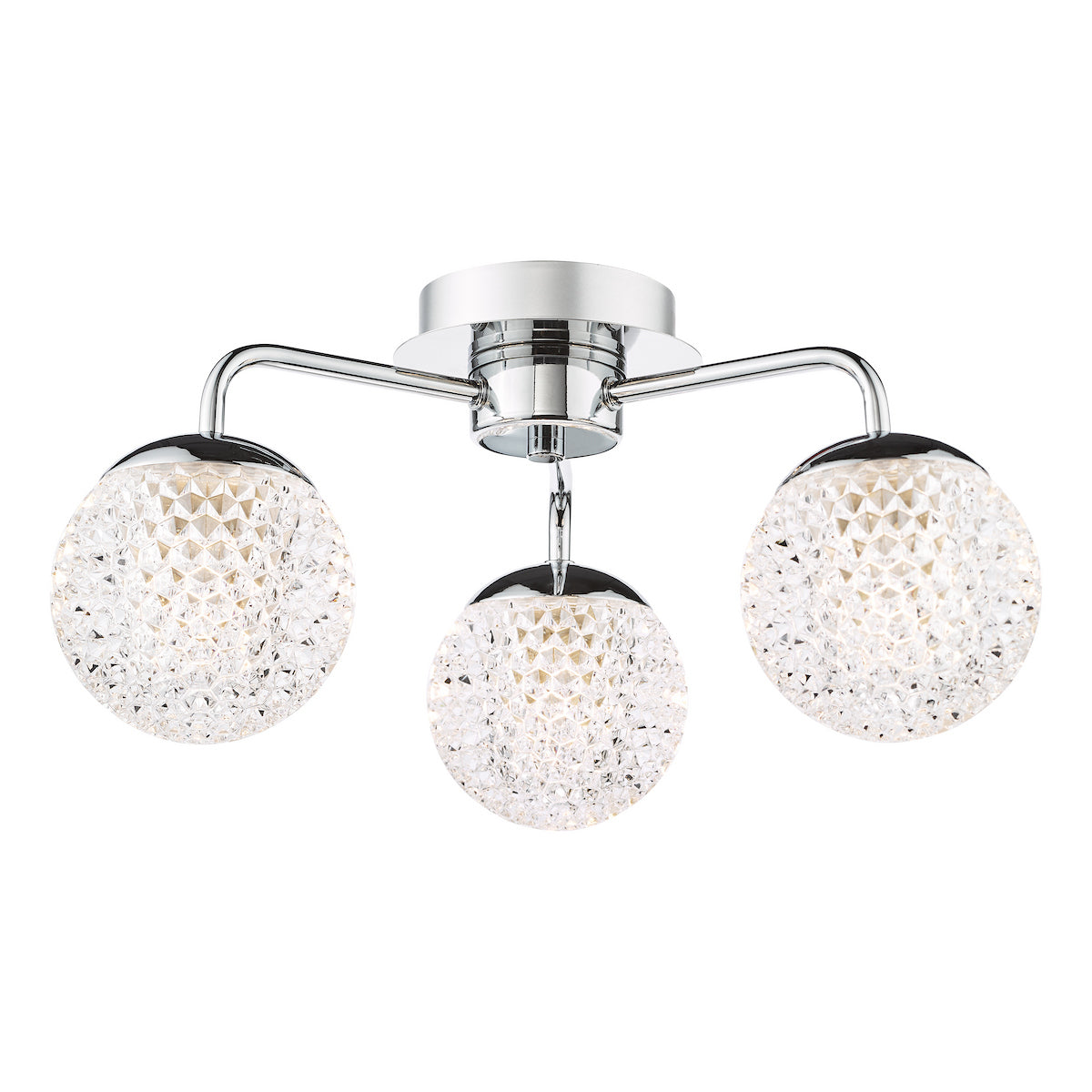 Dar Teva 3 Light Semi-Flush Polished Chrome and Faceted Acrylic IP44