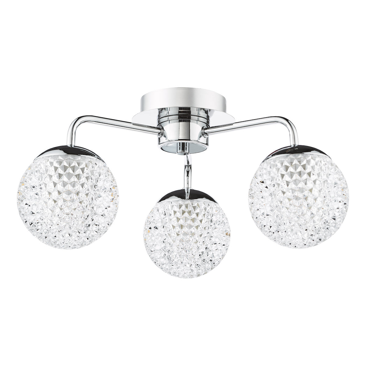 Dar Teva 3 Light Semi-Flush Polished Chrome and Faceted Acrylic IP44