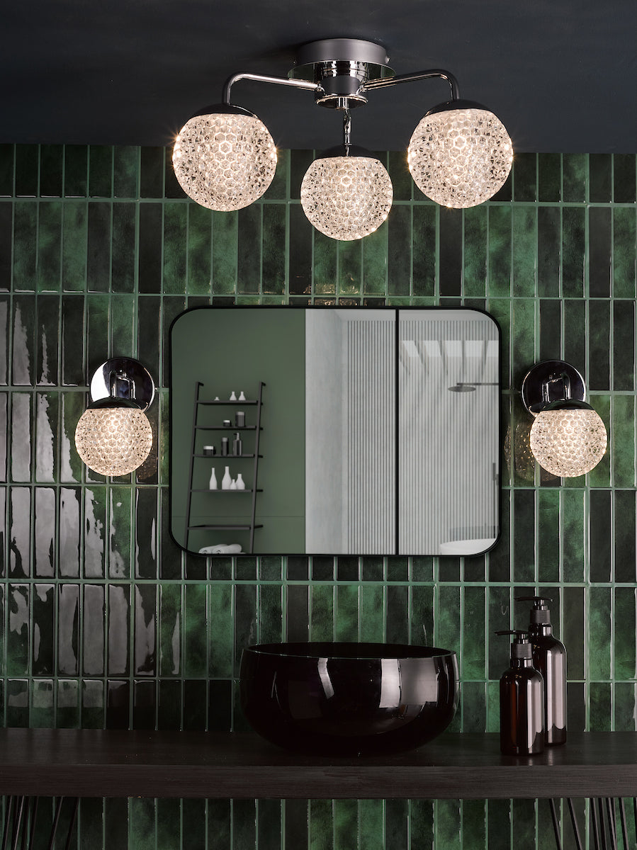 Dar Teva Wall Light Polished Chrome and Faceted Acrylic IP44