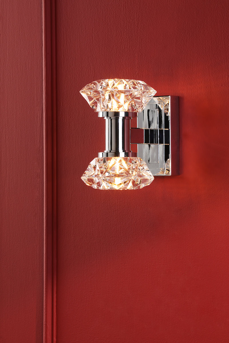 Dar Tiana 2 Light Wall Light Polished Chrome and Faceted Acrylic