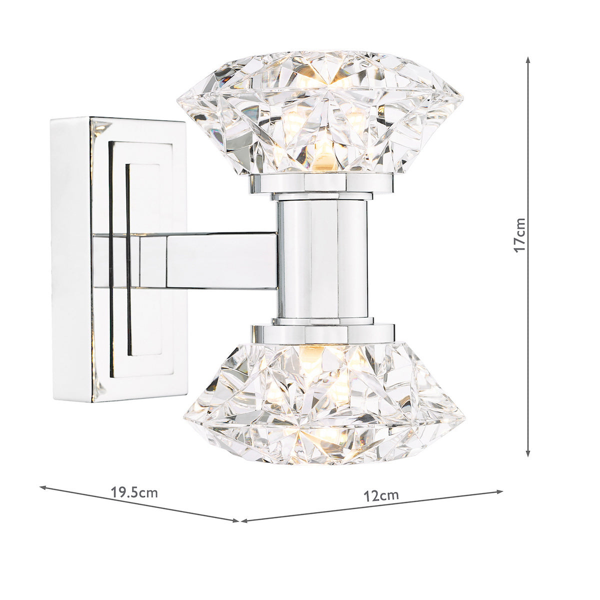 Dar Tiana 2 Light Wall Light Polished Chrome and Faceted Acrylic