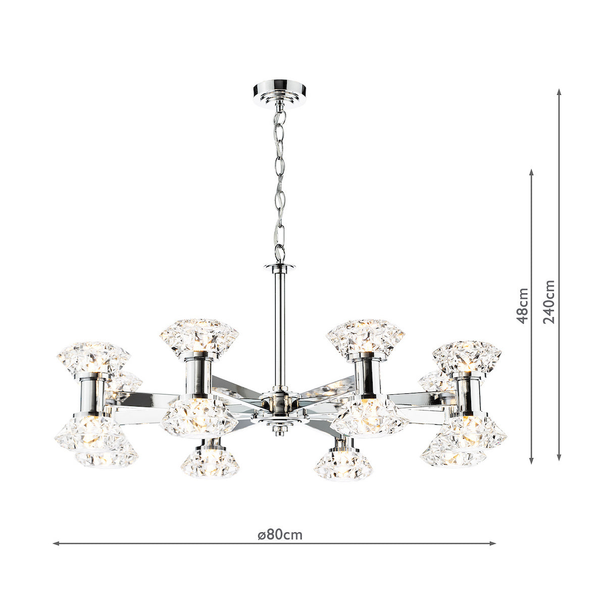 Dar Tiana 16 Light Armed Pendant Polished Chrome
