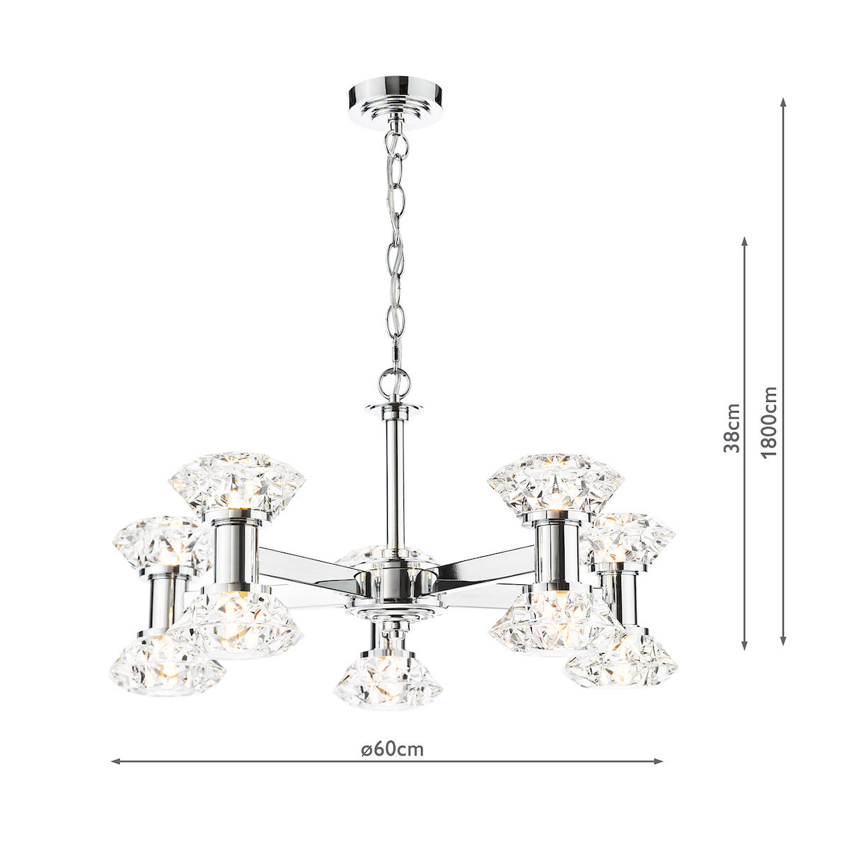 Dar Tiana 10 Light Armed Pendant Polished Chrome