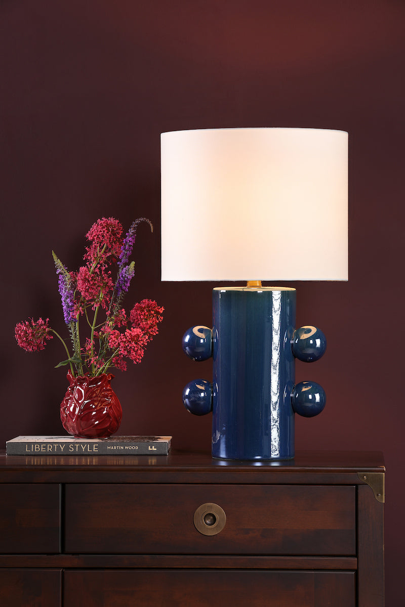 Dar Tisha Table Lamp Blue and Polished Chrome With Shade