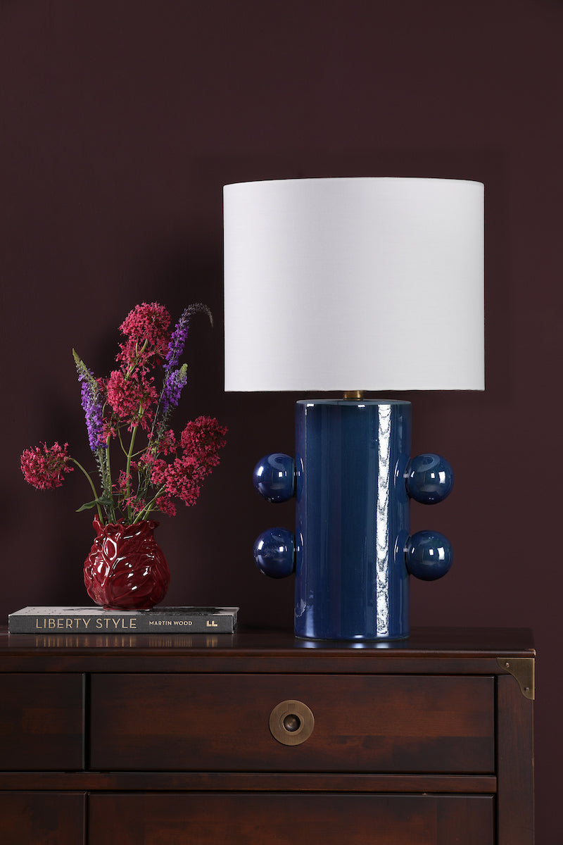 Dar Tisha Table Lamp Blue and Polished Chrome With Shade