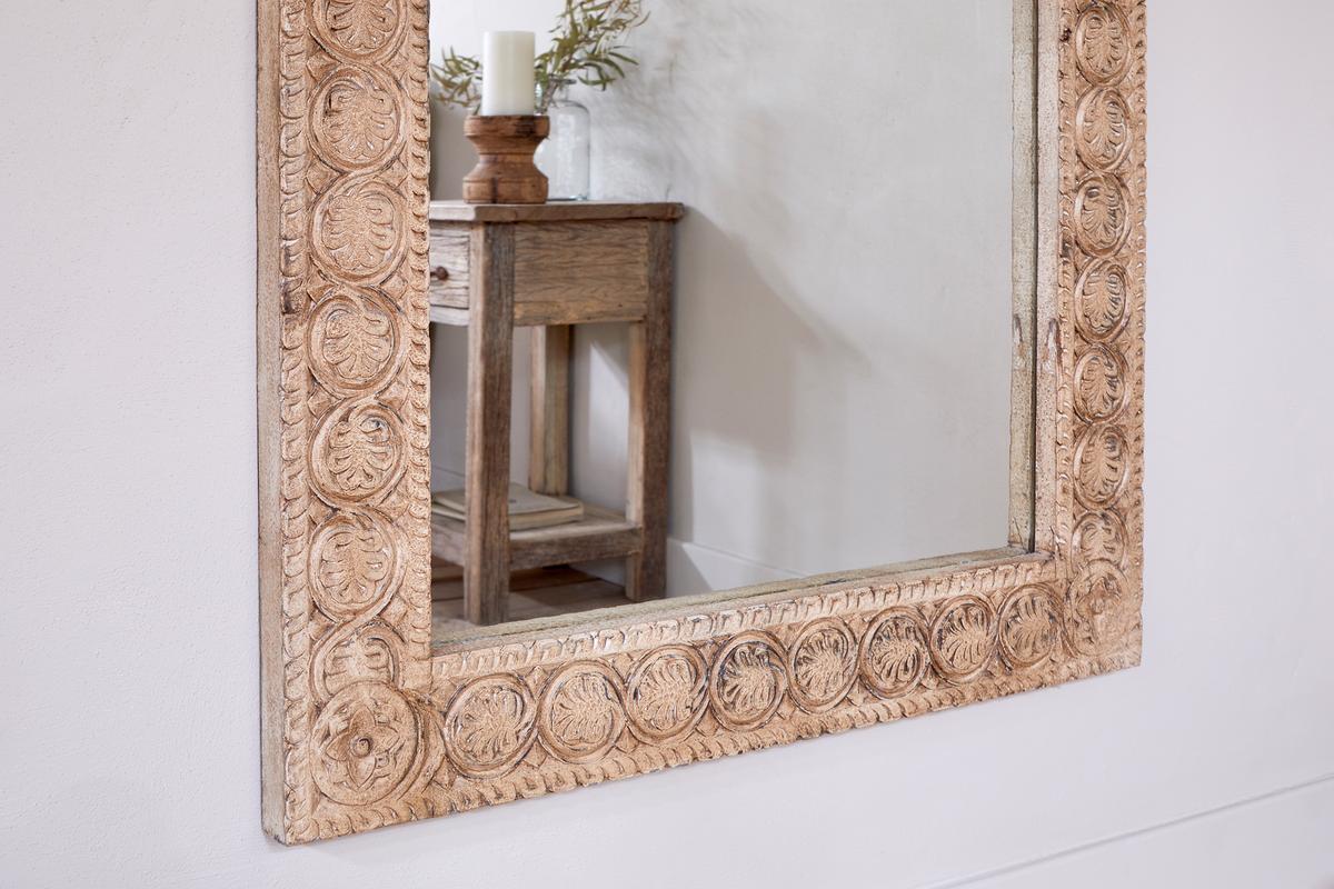 Nkuku Tannir Carved Mango Wood Mirror Natural