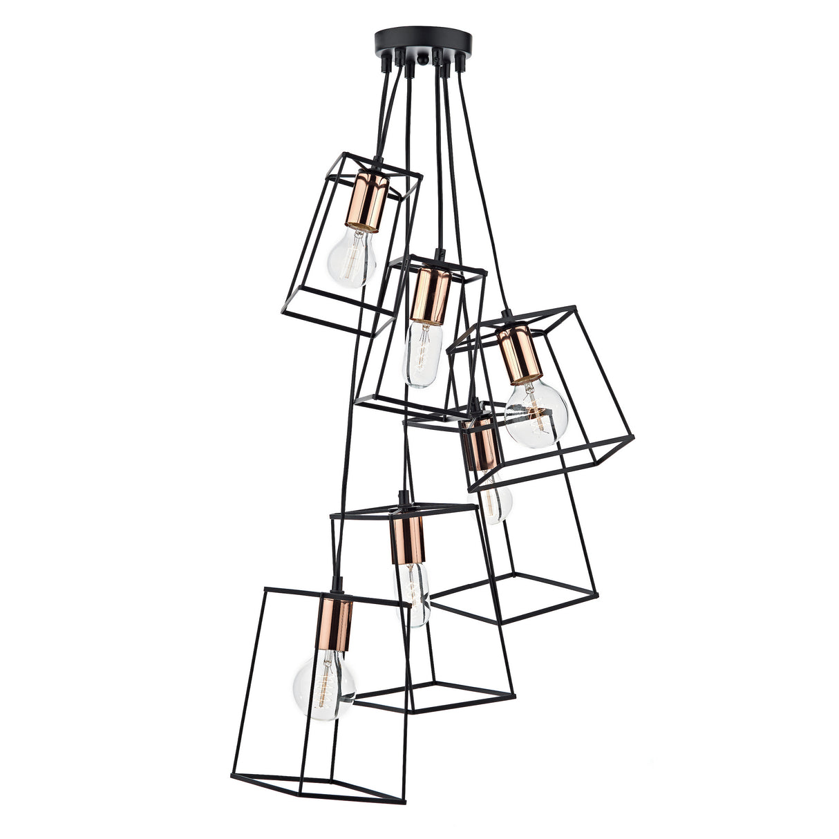 Dar Tower 6 Light Cluster Pendant Black and Copper