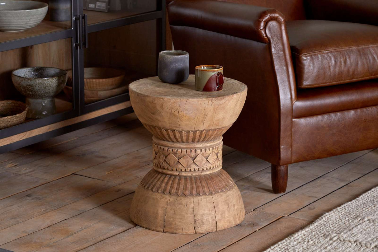 Nkuku Taru Carved Side Table Natural