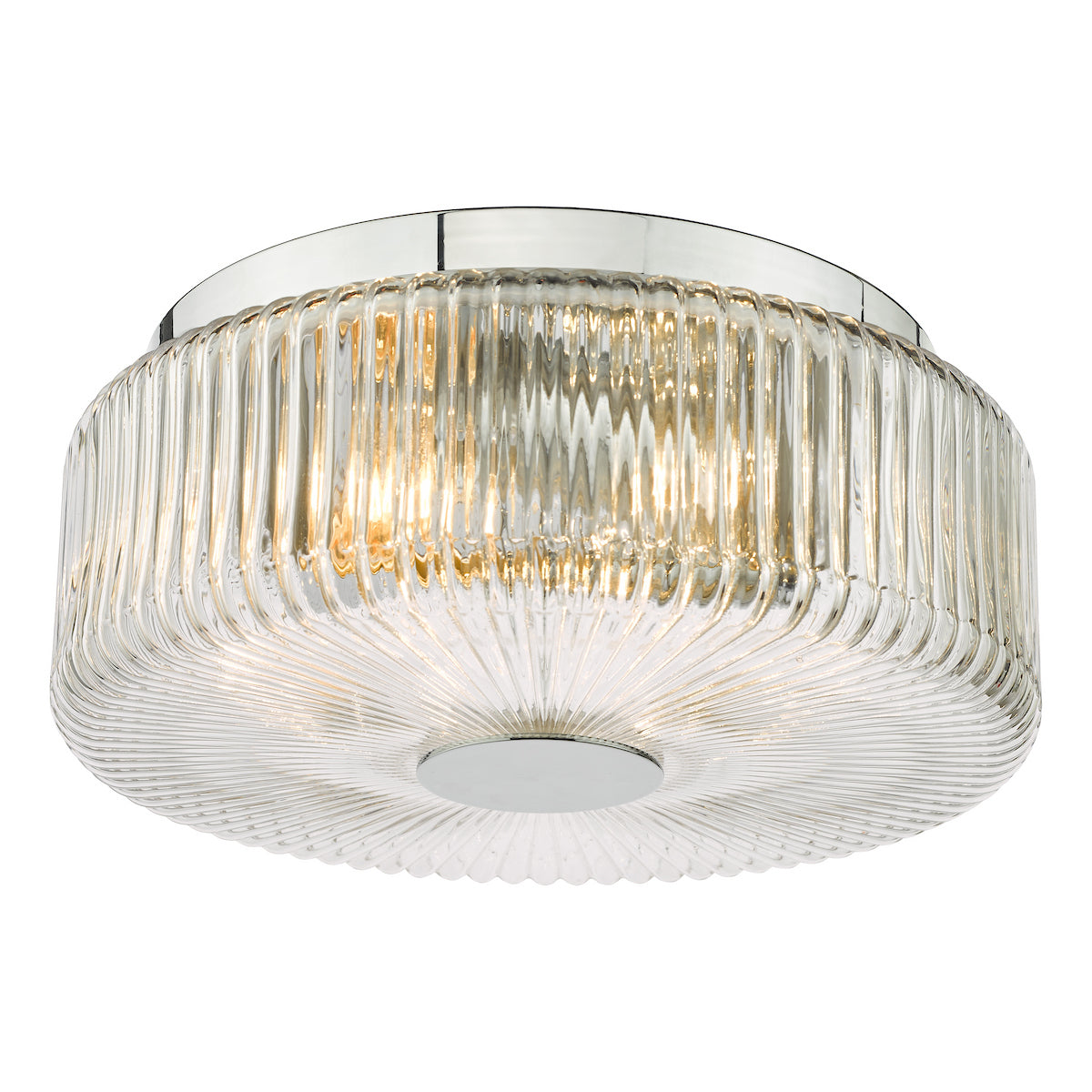 Dar Twyman 3 Light Flush Polished Chrome and Ribbed Glass IP44