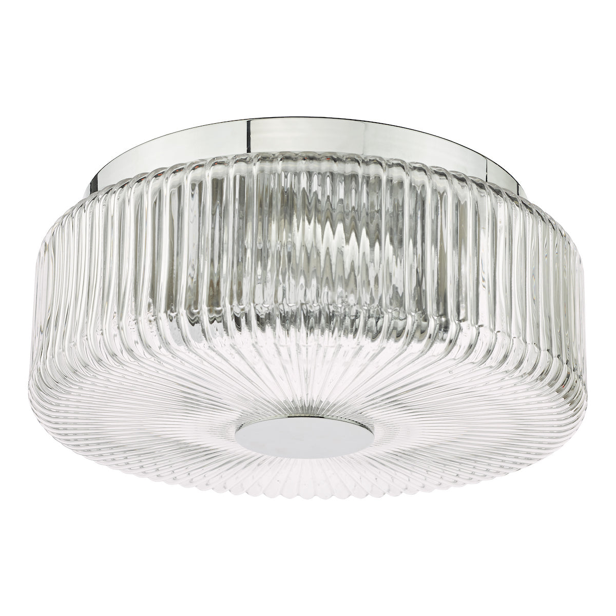 Dar Twyman 3 Light Flush Polished Chrome and Ribbed Glass IP44