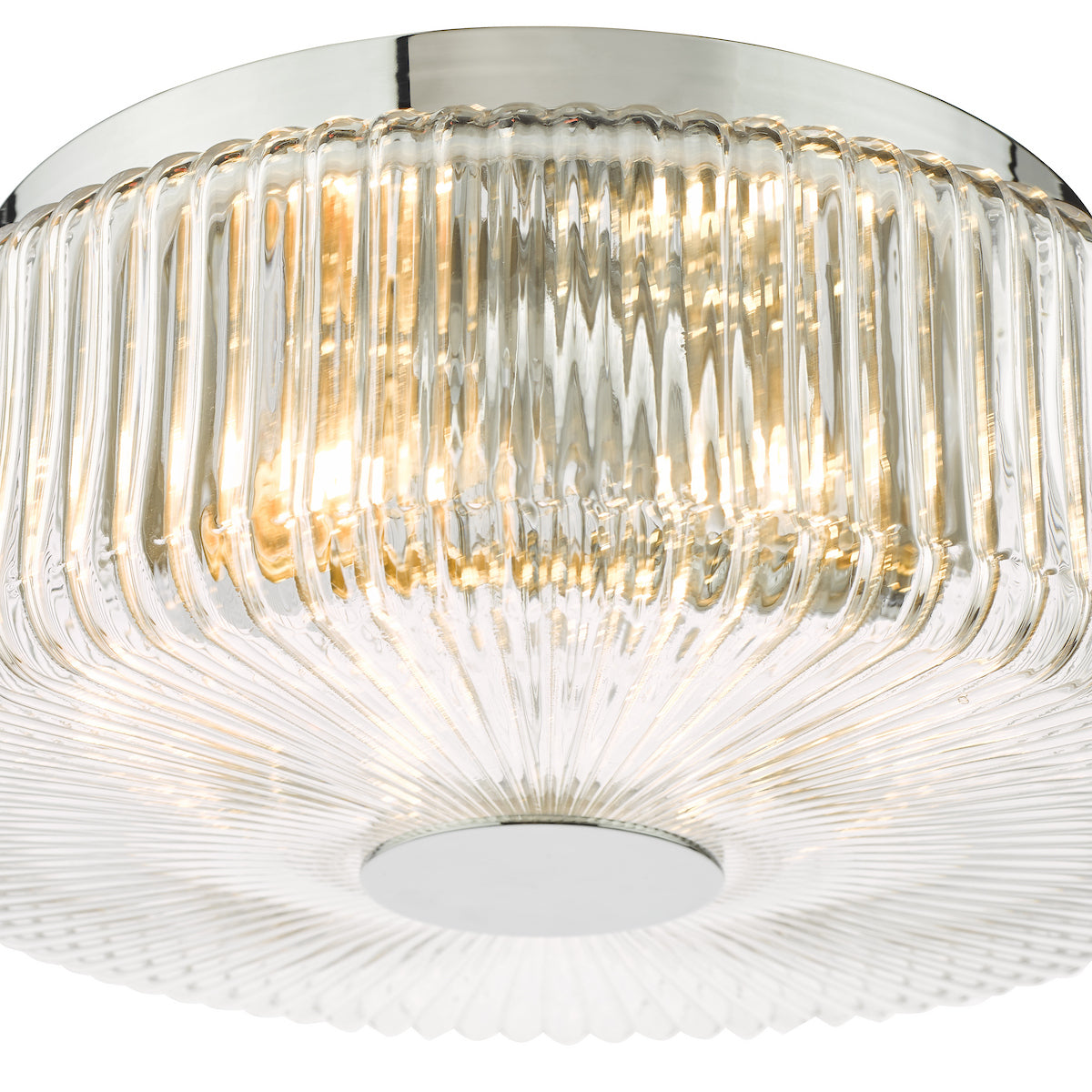 Dar Twyman 3 Light Flush Polished Chrome and Ribbed Glass IP44