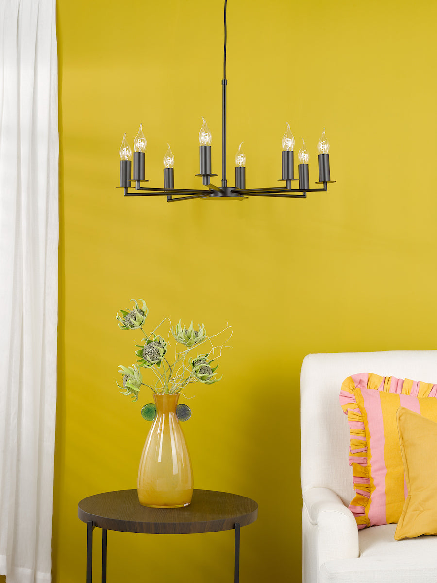 Dar Tyler 8 Light Armed Pendant Matt Black Fitting Only