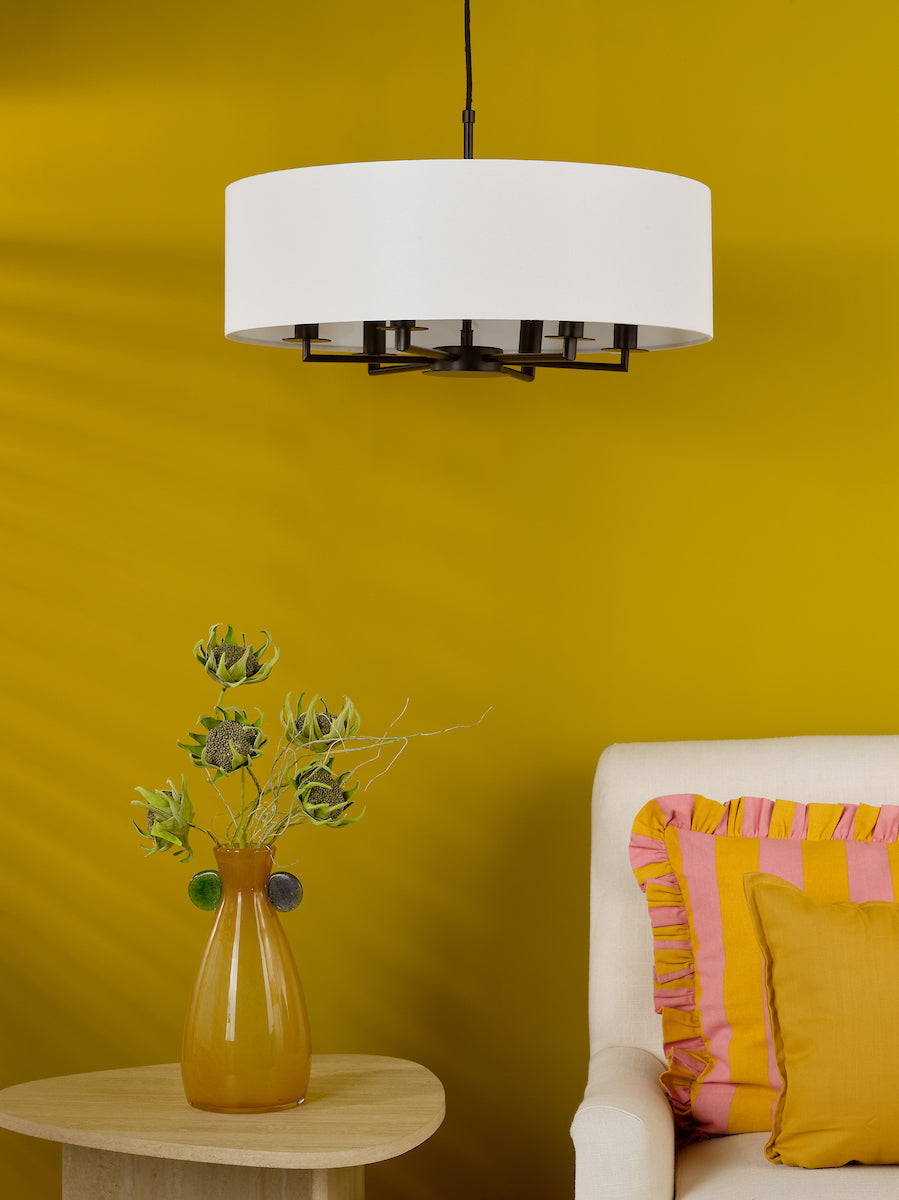 Dar Tyler 6 Light Shadelier Matt Black and White With Shade