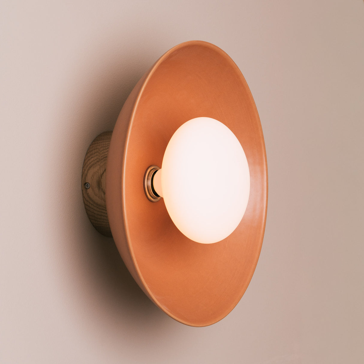 Studio Haran Dawn Flush Wall Light in Ceramic and Oak
