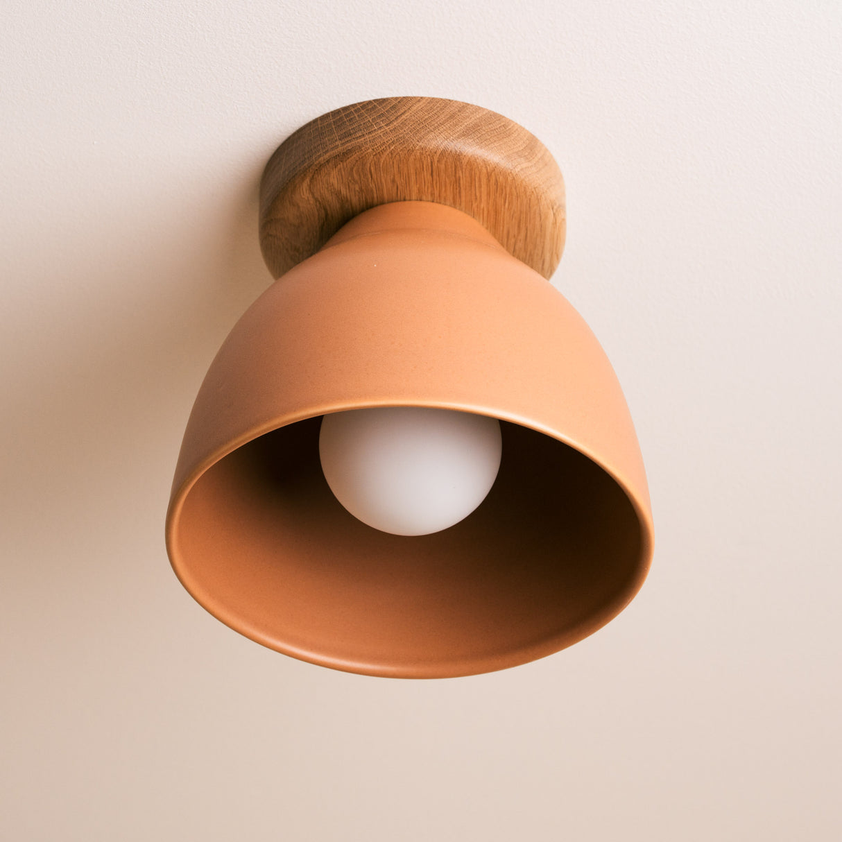Studio Haran Element Flush Ceiling Light in Ceramic and Oak