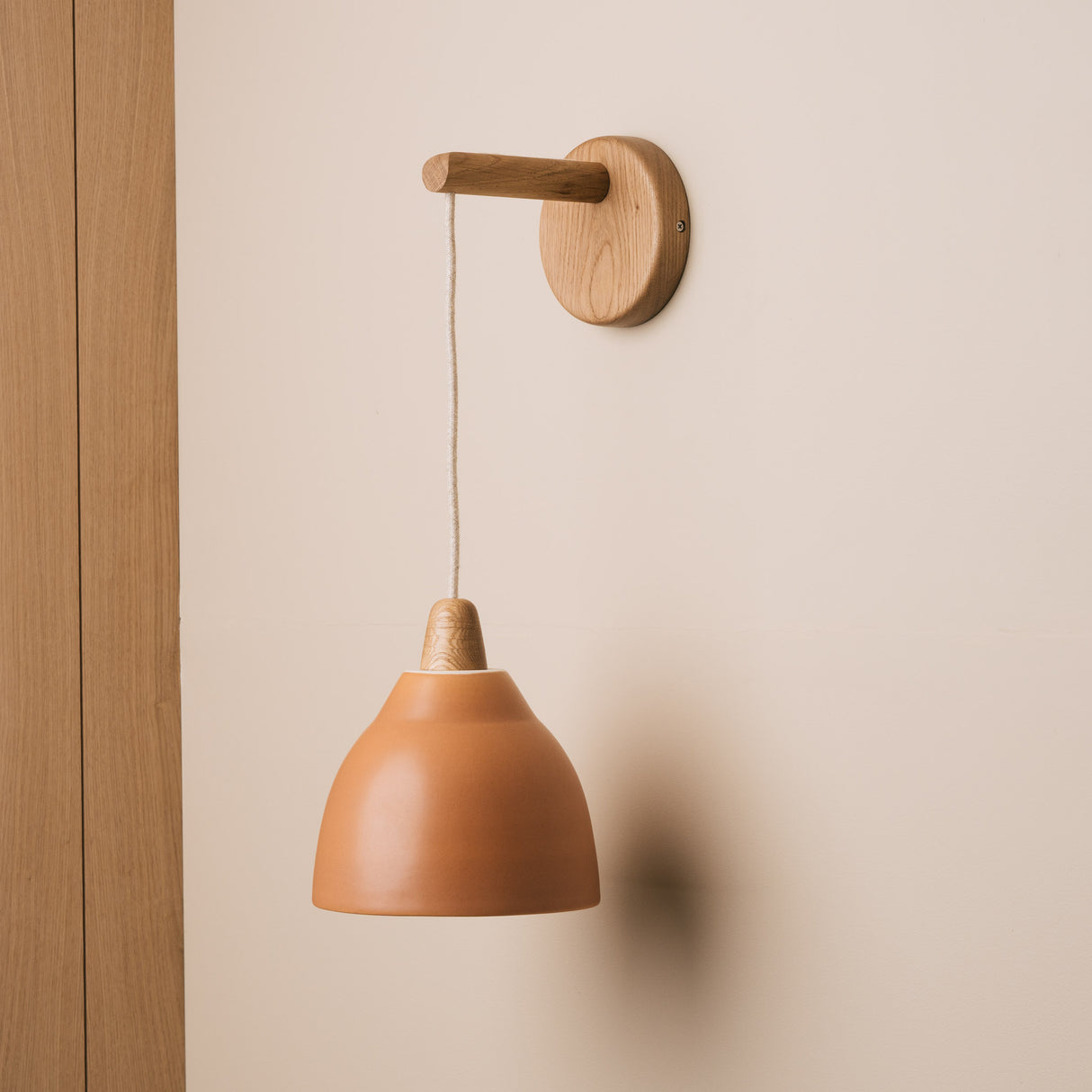 Studio Haran Element Hanging Wall Light in Ceramic and Oak