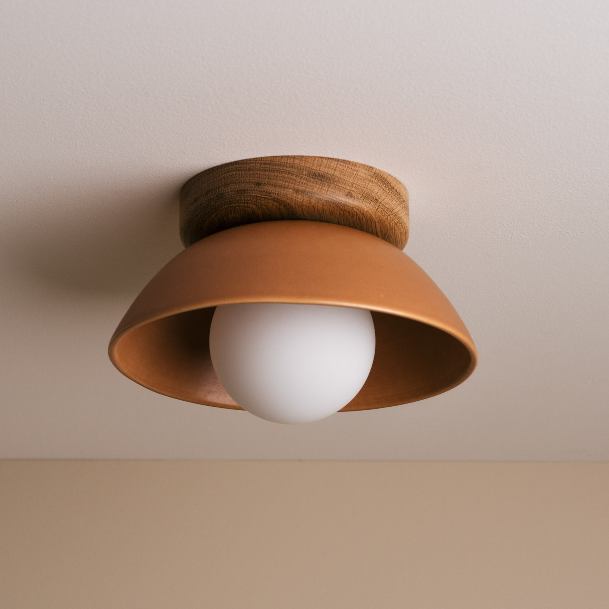 Studio Haran Small Dawn Ceiling Light in Ceramic and Oak