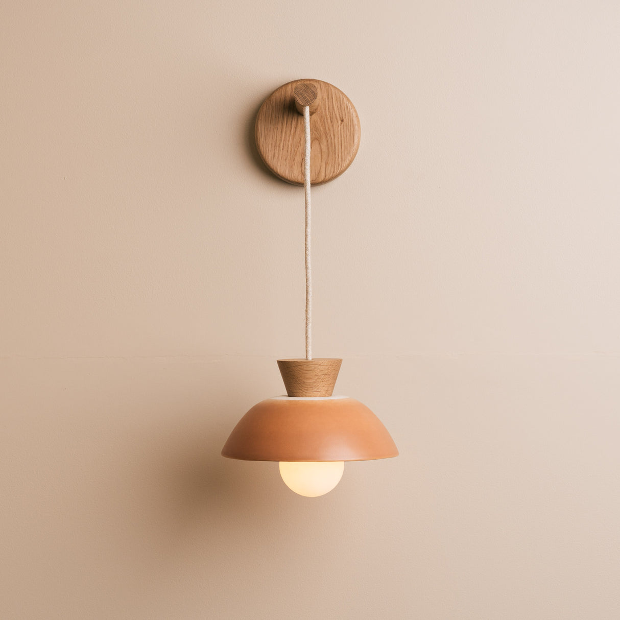 Studio Haran Small Dawn Hanging Wall Light in Ceramic and Oak