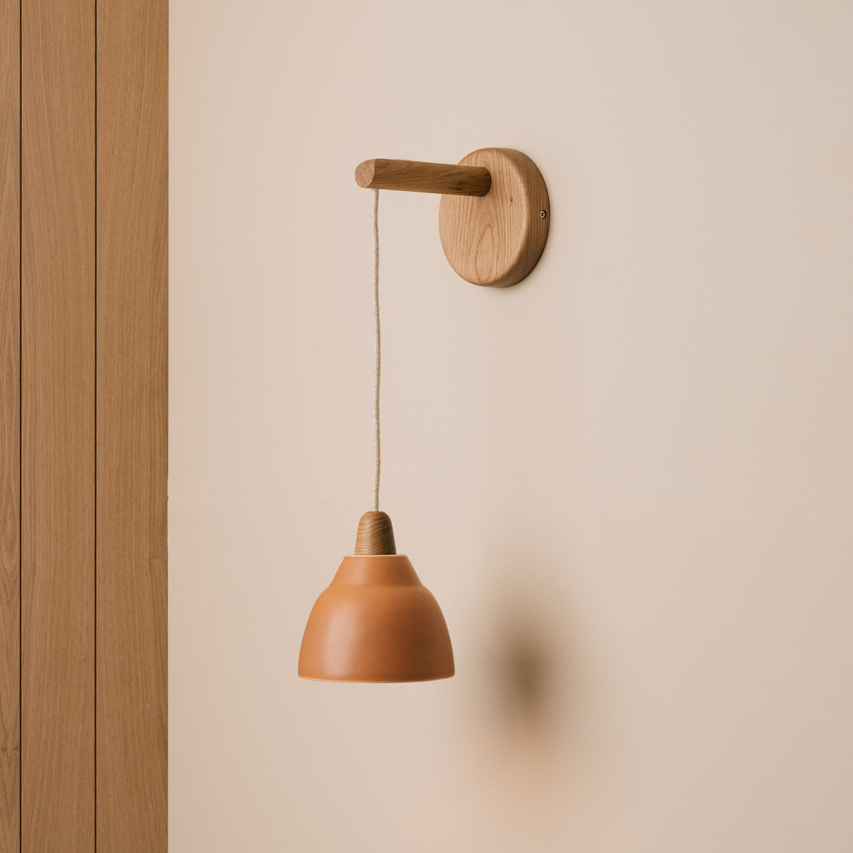 Studio Haran Small Element Hanging Wall Light in Ceramic and Oak