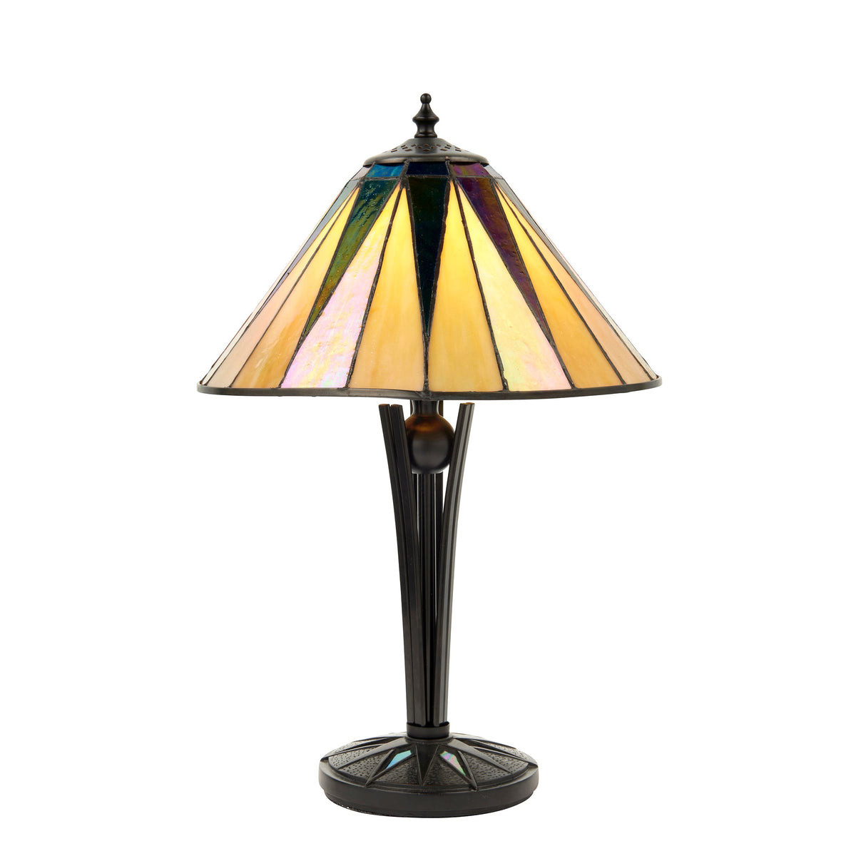 Tiffany Dark Star table lamp with stained glass shade and black metal base