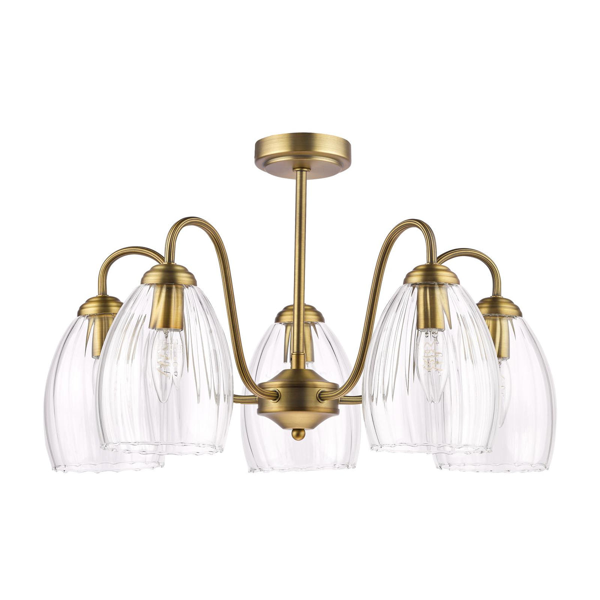 Dar Valora 5 Light Pendant Antique Bronze and Ribbed Glass