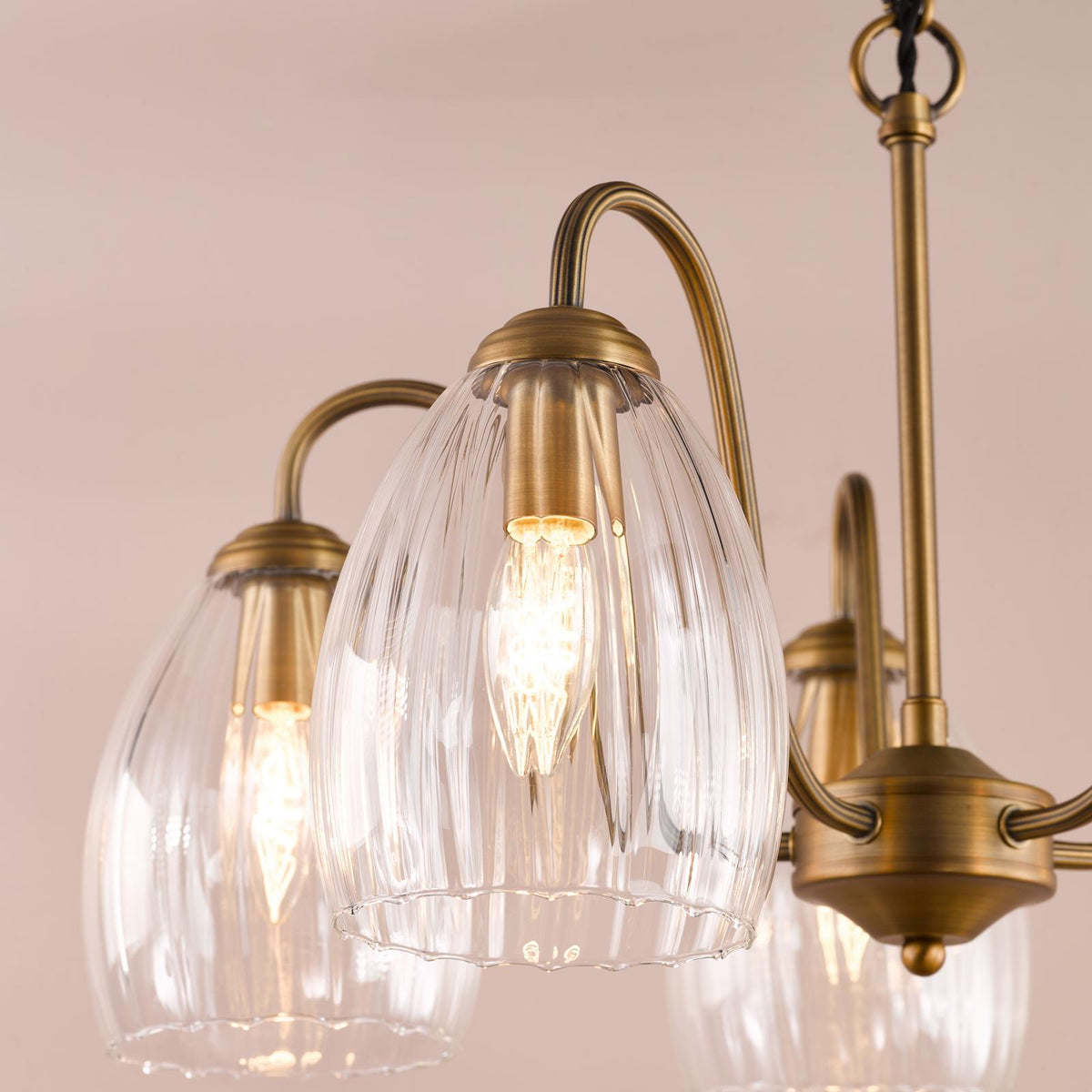 Dar Valora 5 Light Pendant Antique Bronze and Ribbed Glass