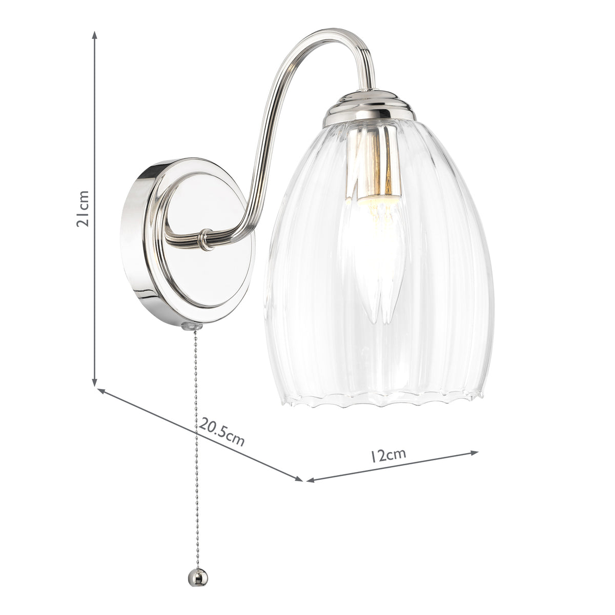 Dar Valora Wall Light Polished Nickel and Ribbed Glass
