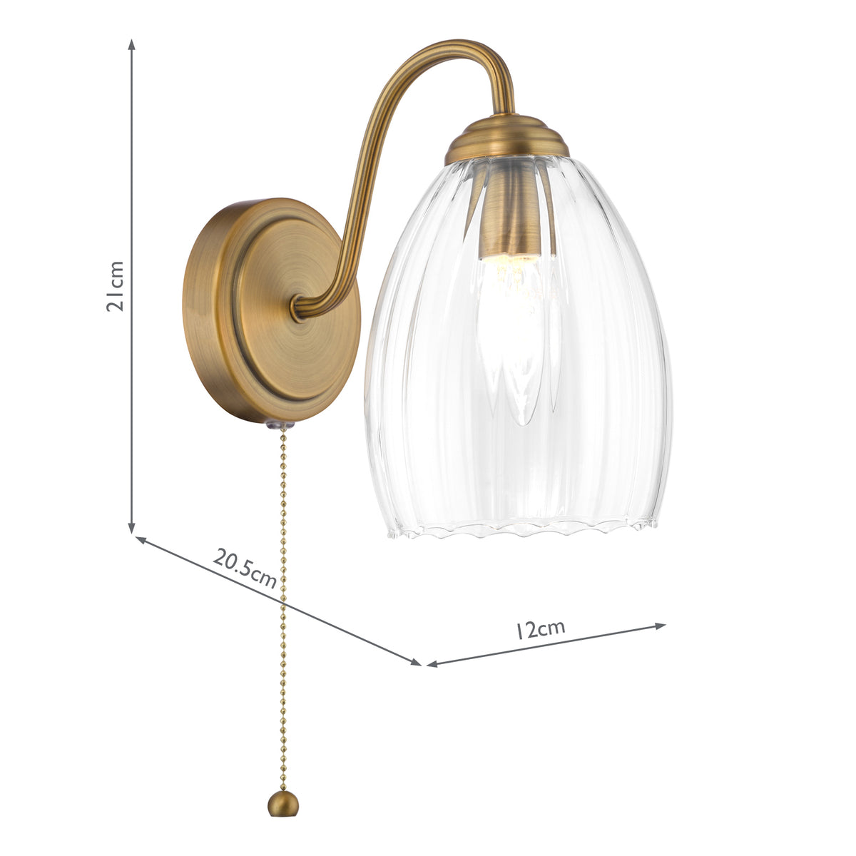 Dar Valora Wall Light Antique Bronze and Ribbed Glass