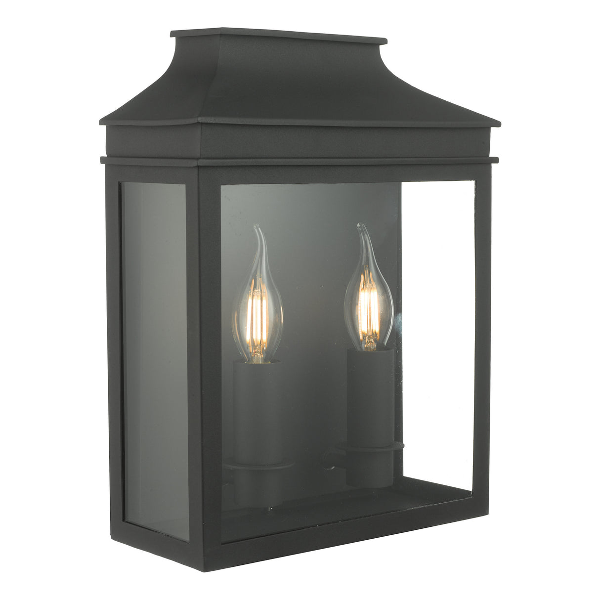 Dar Vapour 2Lt Coach Lantern Wall Light Black IP44