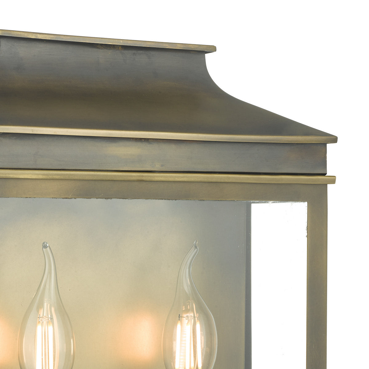 Dar Vapour 2Lt Coach Lantern Outdoor Wall Light Weathered Brass IP44