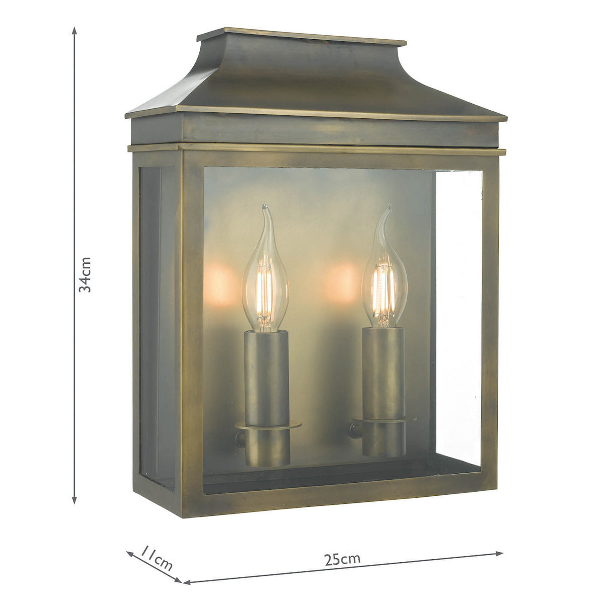 Dar Vapour 2Lt Coach Lantern Outdoor Wall Light Weathered Brass IP44