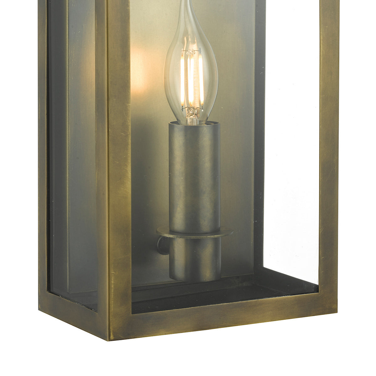 Dar Vapour Coach Lantern Wall Light Weathered Brass IP44