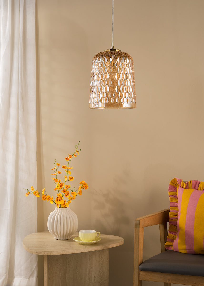 Dar Varius Pendant Natural Brass and Amber Glass