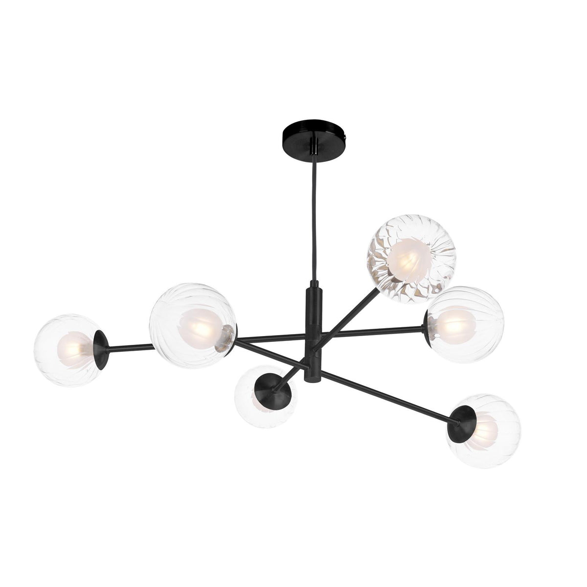 Dar Vignette 6 Light Pendant Matt Black and Ribbed Glass