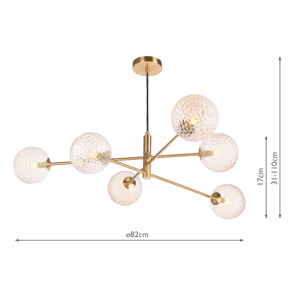 Dar Vignette 6 Light Pendant Aged Brass and Amber Glass