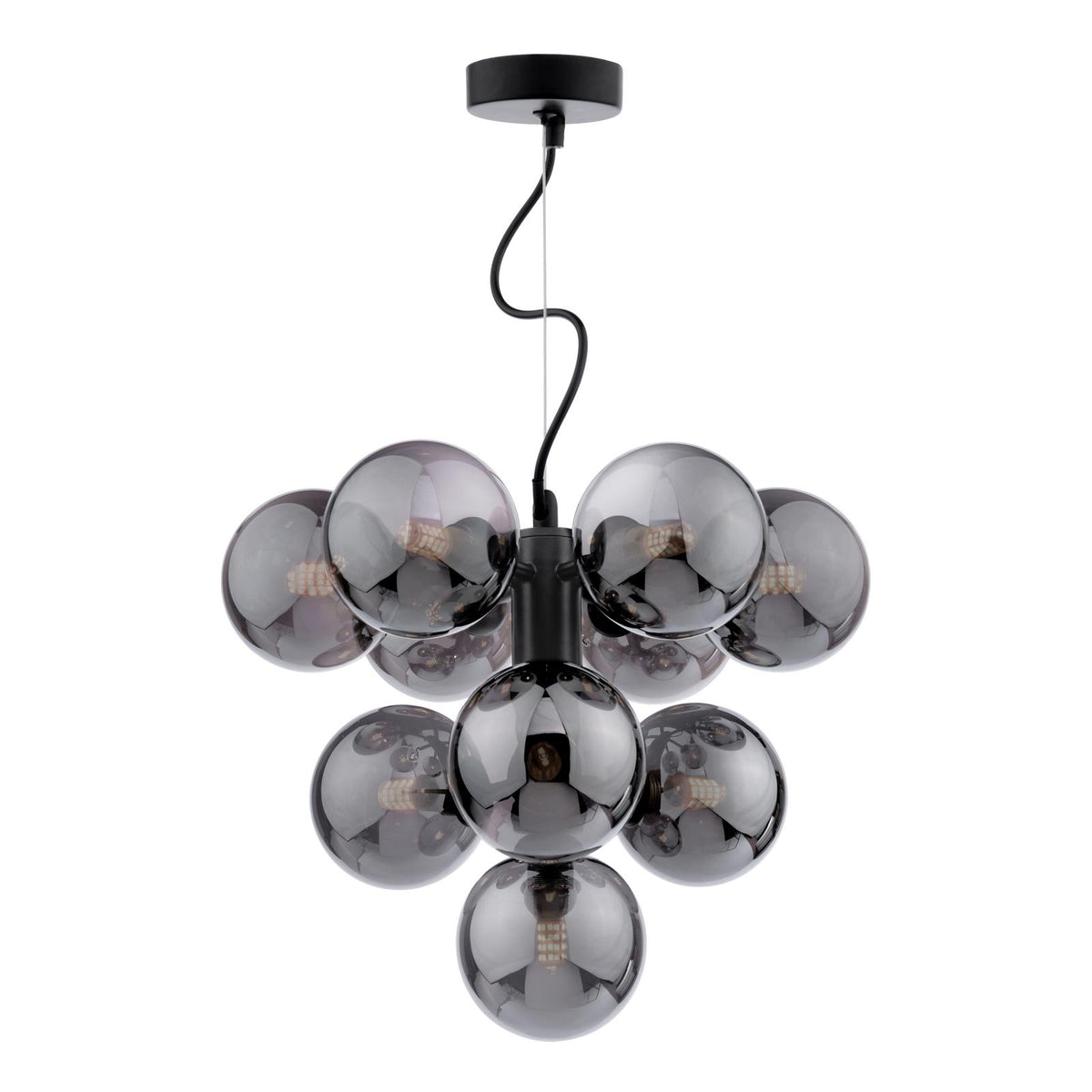 Dar Vine 10 Light Pendant Matt Black and Smoked Glass