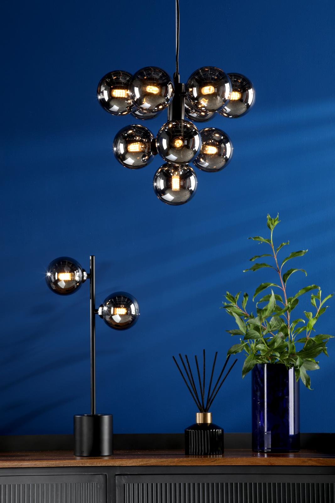 Dar Vine 10 Light Pendant Matt Black and Smoked Glass