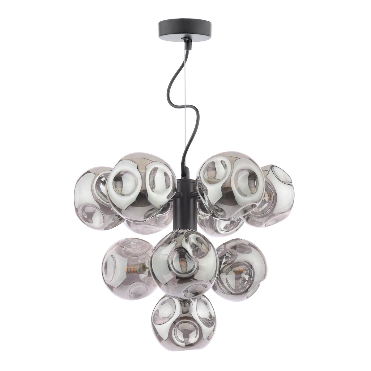 Dar Vine 10 Light Pendant Satin Black With Closed Organic Smoked Glass