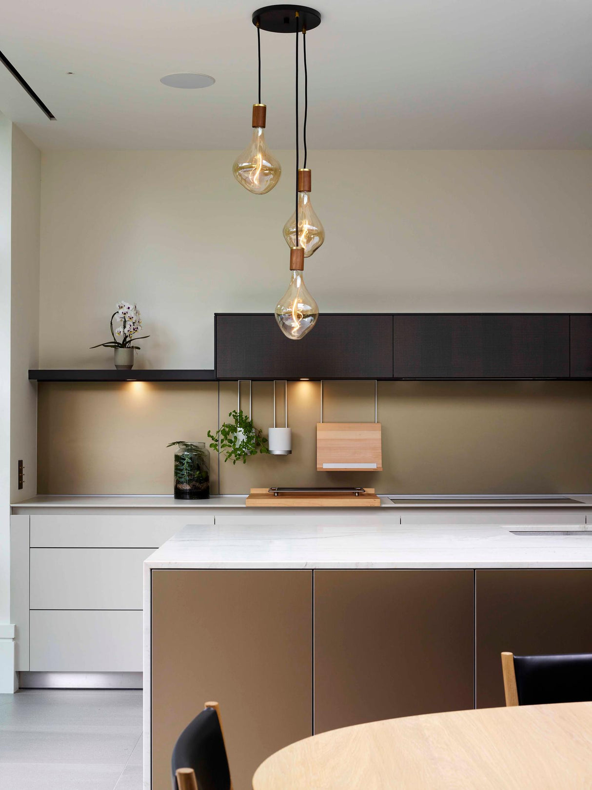 Tala Triple Pendant Walnut with Voronoi II, Black Canopy