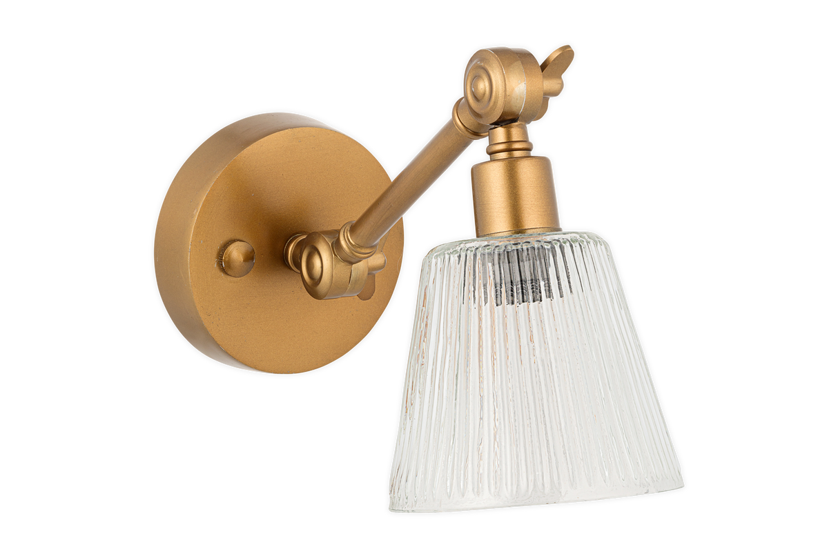 Nkuku Davika Ribbed Glass Task Wall Lamp Clear & Antique Brass