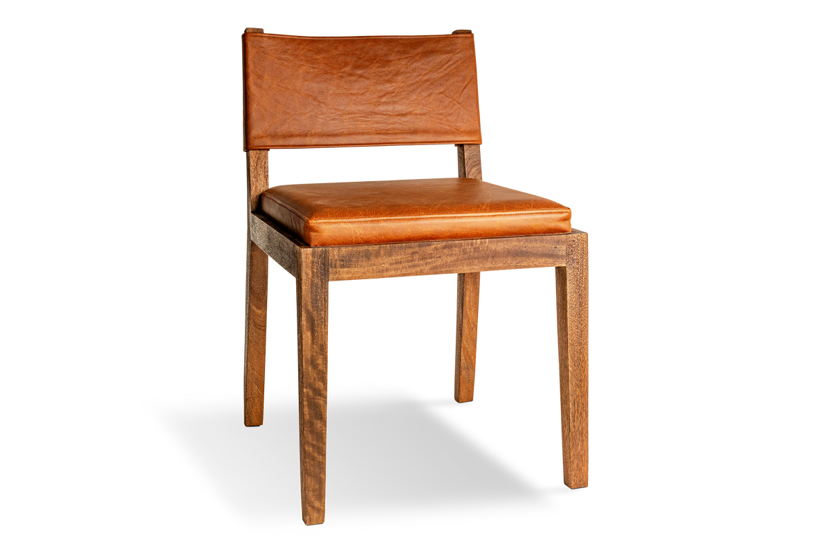 Nkuku Kusa Mango Wood & Leather Dining Chair Aged Tan