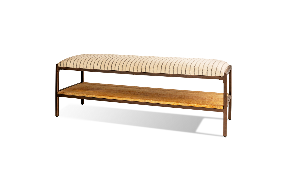 Nkuku Sanja Cotton Upholstered Bench Charcoal & Natural