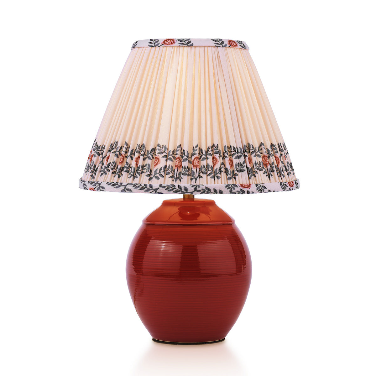 Joules Wentworth Table Lamp Red Ceramic and Matt Antique Brass With Shade