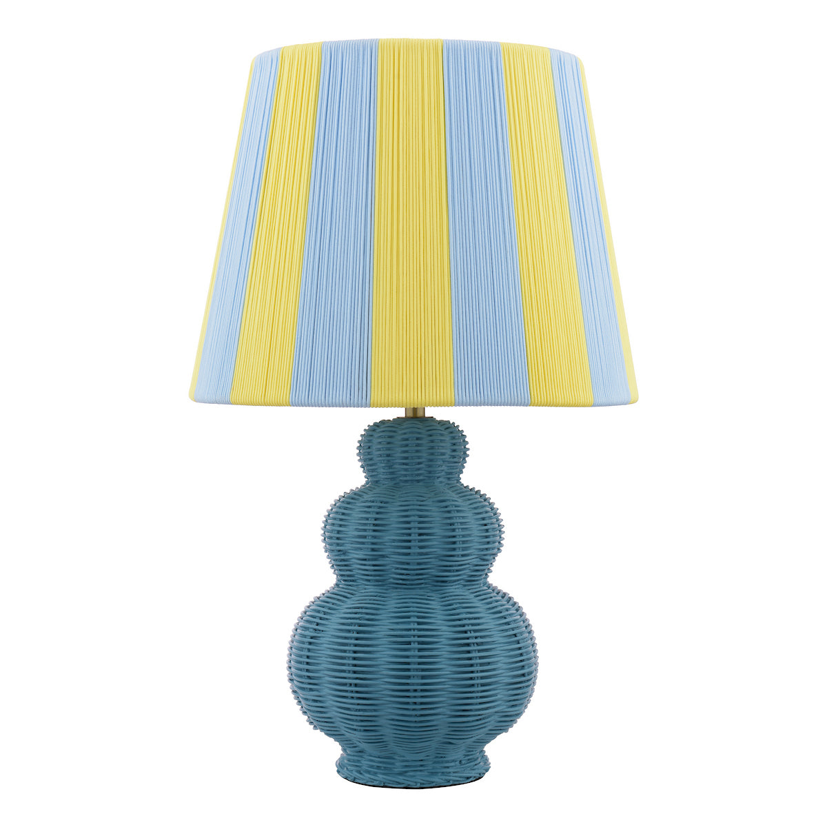 Joules Whitby Rattan Table Lamp Matt Blue With Yellow Blue Shade