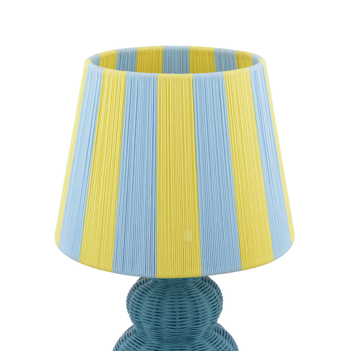 Joules Whitby Rattan Table Lamp Matt Blue With Yellow Blue Shade