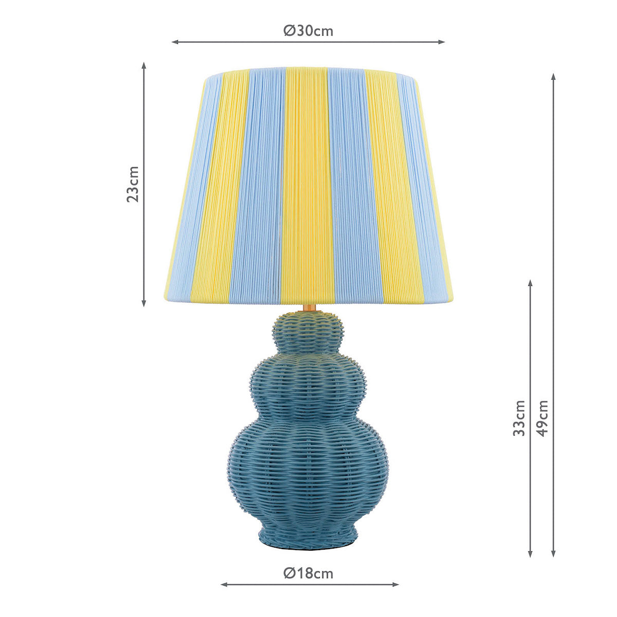 Joules Whitby Rattan Table Lamp Matt Blue With Yellow Blue Shade