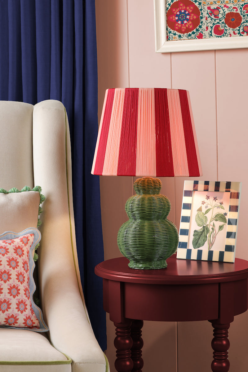 Joules Whitby Rattan Table Lamp Matt Green With Pink Shade