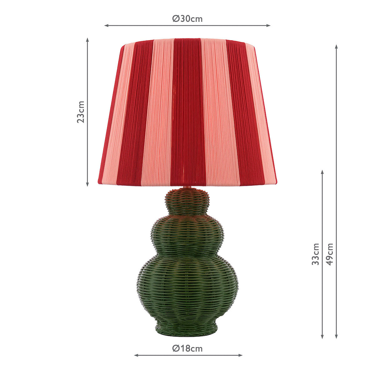 Joules Whitby Rattan Table Lamp Matt Green With Pink Shade