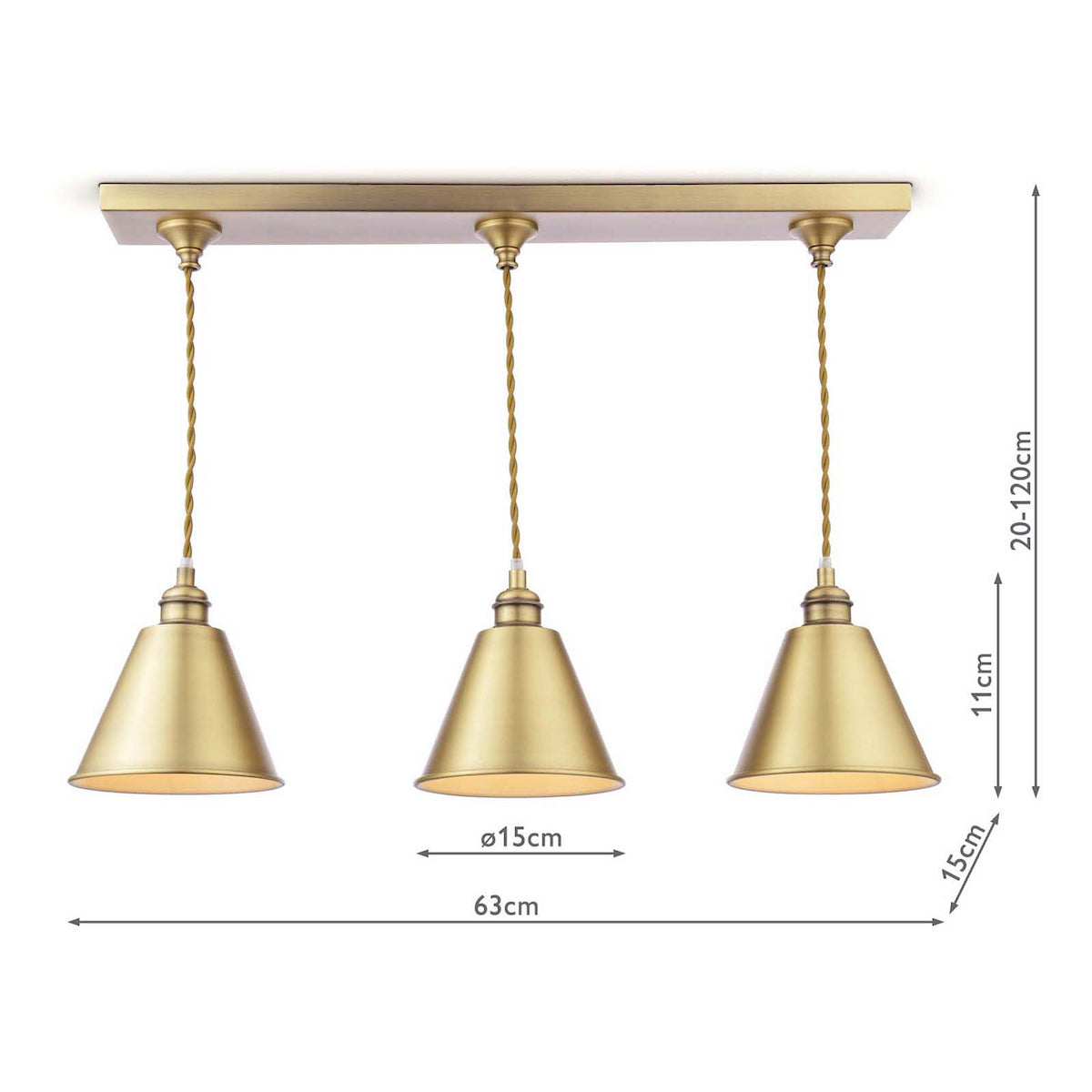 Joules Wollaton 3 Light Bar Pendant Matt Antique Brass and Matt White