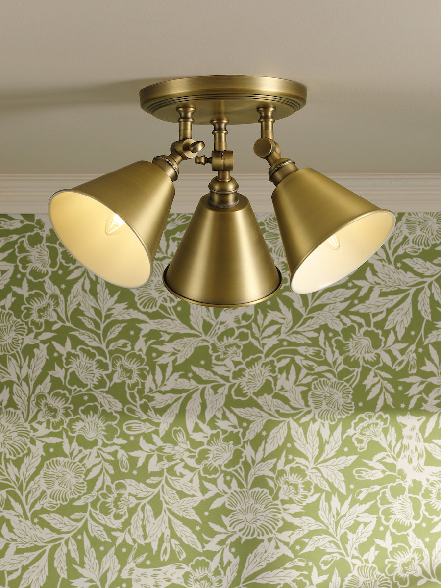 Joules Wollaton 3 Light Plate Spotlight Matt Antique Brass and Matt White
